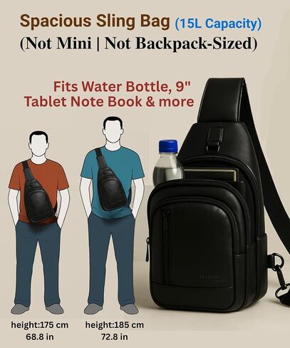Genuine Leather Sling Bag for Men - Black Sling Purse, Leather Crossbody Bags for Men, Cross body bags for Women in Kuwait