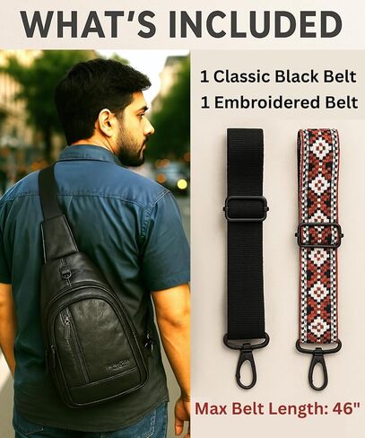 Genuine Leather Sling Bag for Men - Black Sling Purse, Leather Crossbody Bags for Men, Cross body bags for Women in Kuwait