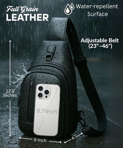 Genuine Leather Sling Bag for Men - Black Sling Purse, Leather Crossbody Bags for Men, Cross body bags for Women in Kuwait