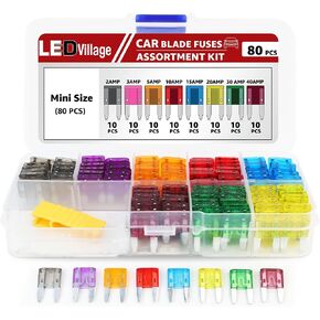 80 Pcs Ledvillage Mini Car Fuses Automotive Kit - Fuse Blade Kit Auto Assortment (2A/3A/5A/10A/15A/20A/30A/40A) for RV, Camper, Boat, Truck, Motorcycle, Auto Accessories in Kuwait