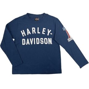 Harley-Davidson Little Boys' #1 Super Soft Long Sleeve Toddler Tee - Navy Blue in Kuwait