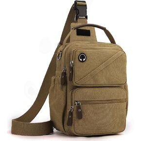 Canvas Sling Bag, Crossbody Backpack with Multiple Pockets, Khaki (Khaki) in Saudi Arabia