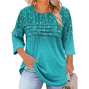 Lomon plus حجم النساء بلوزات 3/4 طول الأكمام قمم الطواقم المطوية القمصان غير الرسمية القمصان 1x-5x in Saudi Arabia