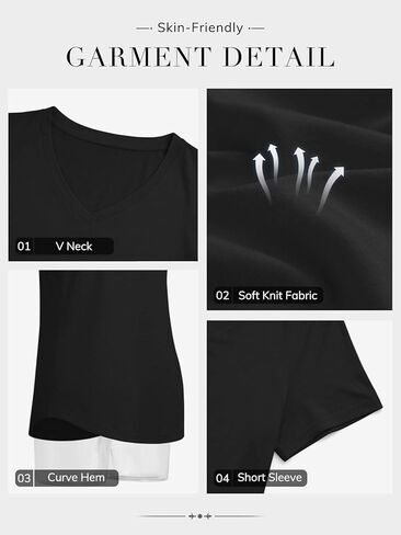 ATHMILE Womens V Neck Short Sleeve Summer T Shirts Curved Hem Plain Top in Kuwait