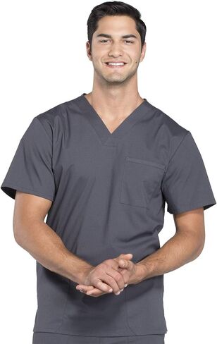 Men Scrubs Set Workwear Professionals WW695 V-Neck Top & WW190 FLACED LEG FLY PARK PANT PANT ، Pewter- L TOP/L PANT in Saudi Arabia