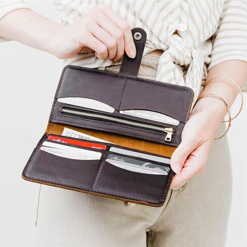 Portland Leather Goods Women's Mini Bifold Wallet – Slim, Palm-Sized Design with Secure Snap Closure, 2 Card Slots, 2 Cash Slots & Zippered Coin Pocket – Pebbled Black in Saudi Arabia