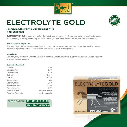 TRM Electrolete Gold Performance Feed Feed Feed لتجديد الإلكتروليت | كافاتد التعب | يحتوي على الفيتامينات C & E - 100 Qty x 1.76 أوقية (100 Qty x 50g) - 100 Qty x 1.76 أوقية in Kuwait