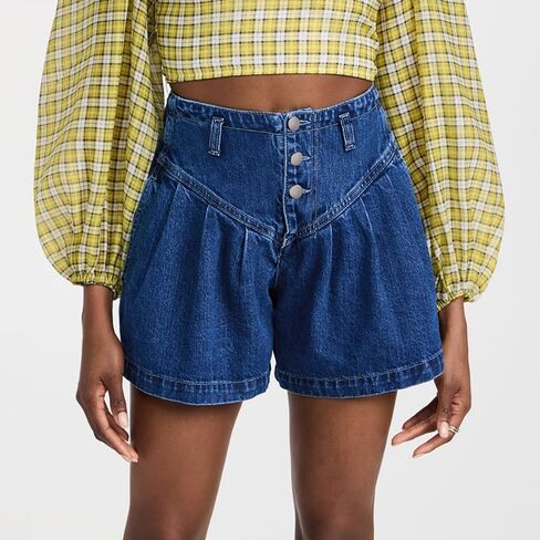utcoco Womens Jean Shorts Button Fly High Waisted Jeans Wide Leg Pleated Denim Skorts with Pockets in Saudi Arabia