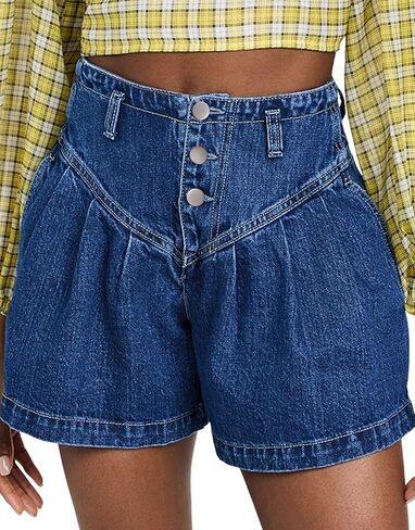 utcoco Womens Jean Shorts Button Fly High Waisted Jeans Wide Leg Pleated Denim Skorts with Pockets in Saudi Arabia