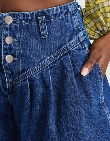 utcoco Womens Jean Shorts Button Fly High Waisted Jeans Wide Leg Pleated Denim Skorts with Pockets in Saudi Arabia