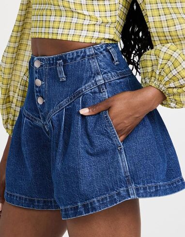 utcoco Womens Jean Shorts Button Fly High Waisted Jeans Wide Leg Pleated Denim Skorts with Pockets in Saudi Arabia