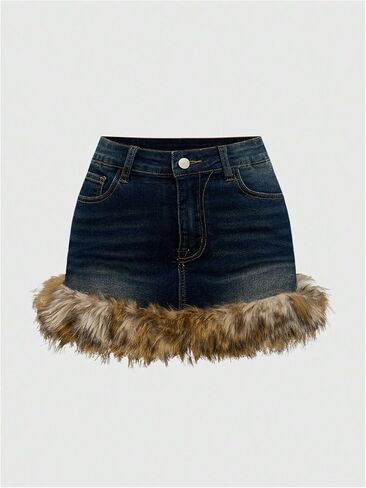 WDIRARA Women's Plus Size Leopard Fuzzy Mini Denim Skirt Y2k Bodycon Jean Skirts in Saudi Arabia