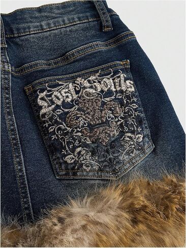 WDIRARA Women's Plus Size Leopard Fuzzy Mini Denim Skirt Y2k Bodycon Jean Skirts in Saudi Arabia