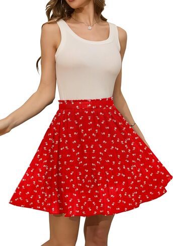 Women's White Mini Skirts Boho Floral Chiffon Pleated Summer Short Skirt in Saudi Arabia