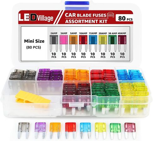 80 PCS LEDVillage Mini Car Dores Kit Automotive Kit - Fuse Blade Kit Kit Auto Loto (2A/3A/5A/10A/15A/20A/30A/40A) for RV ، Camper ، Boat ، Truck ، Motorcy ، Auto Accessories in Kuwait