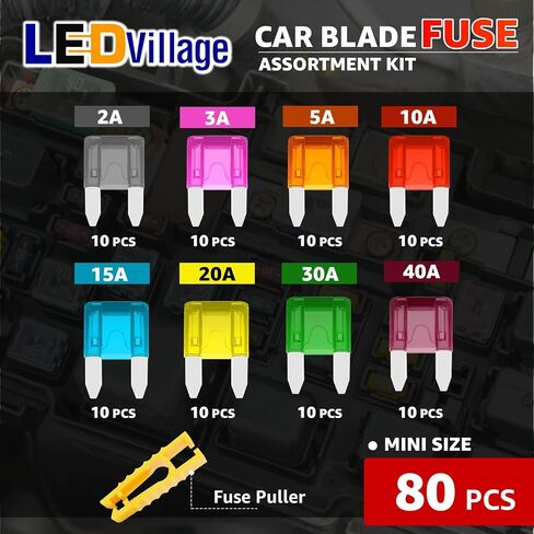 80 PCS LEDVillage Mini Car Dores Kit Automotive Kit - Fuse Blade Kit Kit Auto Loto (2A/3A/5A/10A/15A/20A/30A/40A) for RV ، Camper ، Boat ، Truck ، Motorcy ، Auto Accessories in Kuwait