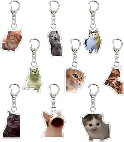 Angyape 9Pcs Funny Cat Meme Keychain Cute Bag Charms for Women Handbag Purse Charms Car Keys Accessories Party Favors Gifts in Saudi Arabia