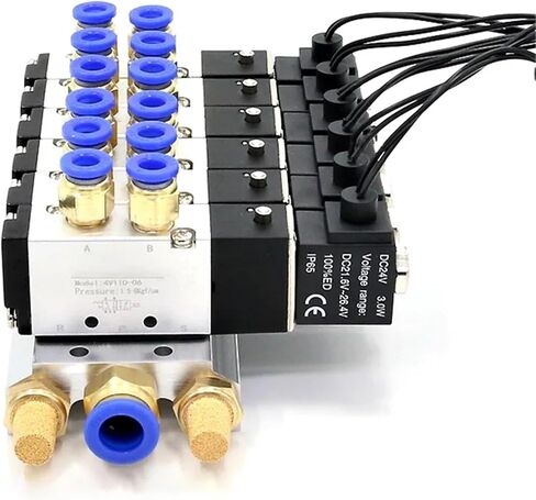 1PCS Solenoid Valve Multi-way Combination 4V110-06 Manifold Stations DC12V 24V AC220V With Fittings 5 port 2 position Solenoid Valves(4 Row 6mm fitting,DC12V) in Saudi Arabia