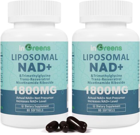 ملحق Liposomal NAD+ 1800 ملغ مع الريبوسيد النيكوتيناميد ، ريسفيراترول ترانس ، تريميثيل جليسين ， يحل محل NMN ، Boost NAD+ ، الدفاع الشيخوخة ， الطاقة الخلوية ، 120 SoftGels in Kuwait