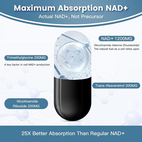 ملحق Liposomal NAD+ 1800 ملغ مع الريبوسيد النيكوتيناميد ، ريسفيراترول ترانس ، تريميثيل جليسين ， يحل محل NMN ، Boost NAD+ ، الدفاع الشيخوخة ， الطاقة الخلوية ، 120 SoftGels in Kuwait