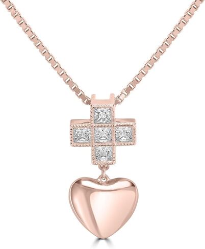 Kathy Levine Sterling Silver Cubic Zirconia Cross and Heart Pendant Necklace, 18 to 20 Inches in Kuwait