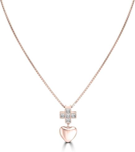 Kathy Levine Sterling Silver Cubic Zirconia Cross and Heart Pendant Necklace, 18 to 20 Inches in Kuwait