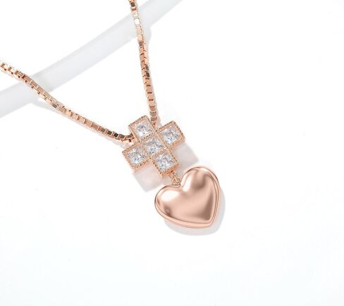 Kathy Levine Sterling Silver Cubic Zirconia Cross and Heart Pendant Necklace, 18 to 20 Inches in Kuwait