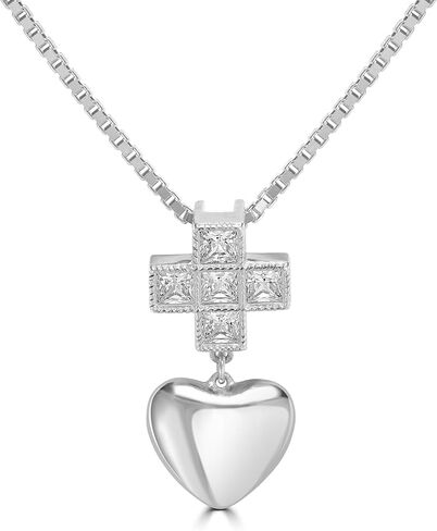 Kathy Levine Sterling Silver Cubic Zirconia Cross and Heart Pendant Necklace, 18 to 20 Inches in Kuwait