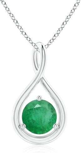 Angara Natural Solitaire Round Emerald Infinity Twist قلادة في الفضة / 14K الذهب الصلب / البلاتين | قد يكون الولادة ، عيد ميلاد ، المشاركة ، الذكرى السنوية ، هدية مجوهرات الزفاف للنساء in Saudi Arabia