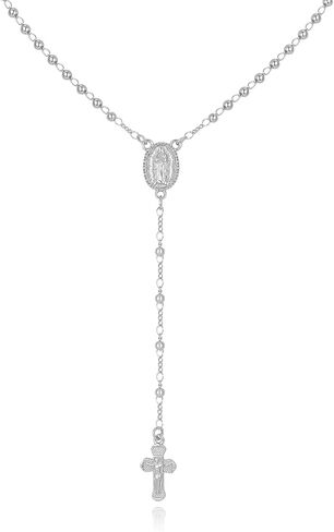 Virgin Mary Necklace for Women - 14K Gold Plated Rosary Bead Cross Necklace, Adjustable Gold Y Chain Crucifix Necklace, Religious Catholic Prayer Beads Jewelry for Women in Kuwait