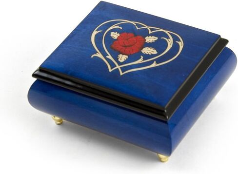 Radiant Blue Musical Jewelry Box with Double Heart and Red Rose Inlay - Music Box with Small Compartment - Small Music Box - Many Songs to Choose - On The Wings of Love in Saudi Arabia