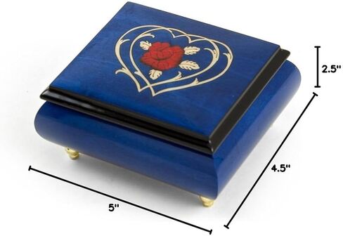 Radiant Blue Musical Jewelry Box with Double Heart and Red Rose Inlay - Music Box with Small Compartment - Small Music Box - Many Songs to Choose - On The Wings of Love in Saudi Arabia