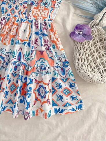 Floerns Women's Boho Floral Print Mini Dresses Cut Out V Neck Tiered Summer Cami Dresses in Saudi Arabia