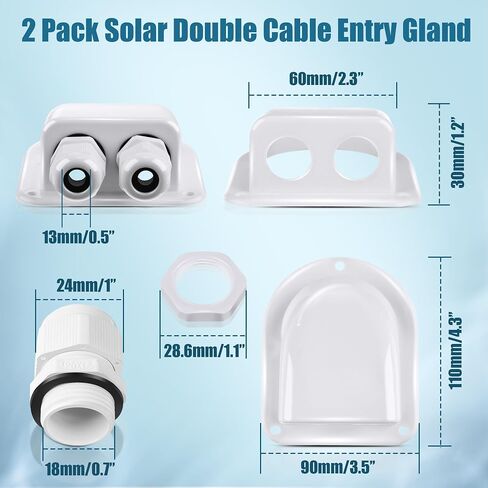 Enhon 2 Pack Solar Cable Entry Gland, Weather Resistant Solar Gland, Dual Cable Entry Housing for All Types 3mm² to 10mm² RV, Caravan, Marine, Boat, Cabin (White) in Saudi Arabia