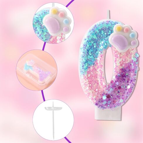 Dog and Cat Paw Number Candle for Cake, Cartoon Birthday Candle Kitten Dog Themed Number Cake Topper with Base & Supporting Stick for Puppy Kitten Lovers Party Decoration Supplies (2) in Saudi Arabia