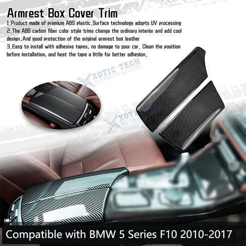 x xotic tech Car Interior Center Armrest Box Cover, Carbon Fiber Pattern Console Storage Box Protector Cap Trim Compatible with BMW 5 Series F10 F11 2010-2017 in Saudi Arabia