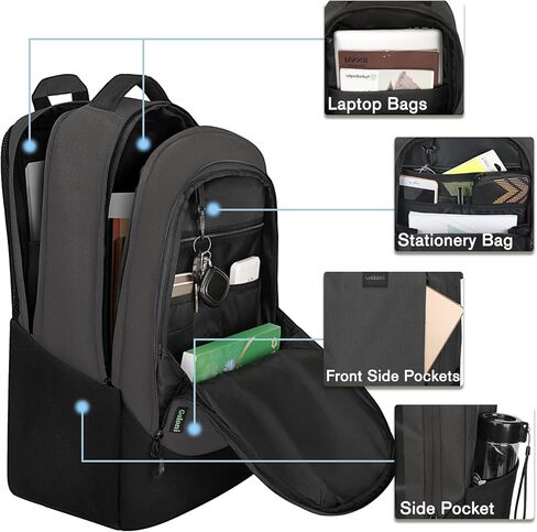 Goloni 15.6 Travel Laptop Backpack with USB Charging Port, Men Man Women Back Pack,Work,Casual College,High Schol Book Bag for Teens Lightweight Waterproof Casual Notebook Bag,Black in Kuwait