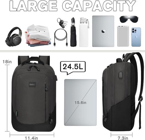 Goloni 15.6 Travel Laptop Backpack with USB Charging Port, Men Man Women Back Pack,Work,Casual College,High Schol Book Bag for Teens Lightweight Waterproof Casual Notebook Bag,Black in Kuwait
