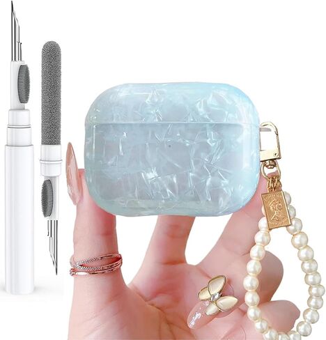 Olytop for Cute Glitter Airpods Pro/Pro 2 Gen Case with Cleaner Pen, Shell Pattern iPod Pro 2nd/1st Generation Cover Protective Skin Girl Women with Luxury Bow Keychain 2023/2022/2019 - Colorful Bow in Saudi Arabia