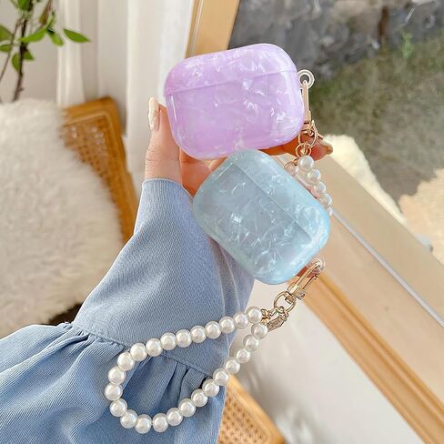 Olytop for Cute Glitter Airpods Pro/Pro 2 Gen Case with Cleaner Pen, Shell Pattern iPod Pro 2nd/1st Generation Cover Protective Skin Girl Women with Luxury Bow Keychain 2023/2022/2019 - Colorful Bow in Saudi Arabia