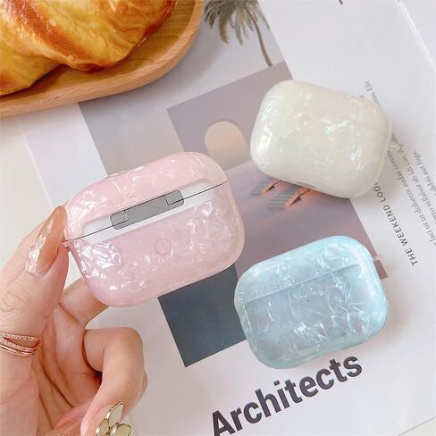 Olytop for Cute Glitter Airpods Pro/Pro 2 Gen Case with Cleaner Pen, Shell Pattern iPod Pro 2nd/1st Generation Cover Protective Skin Girl Women with Luxury Bow Keychain 2023/2022/2019 - Colorful Bow in Saudi Arabia