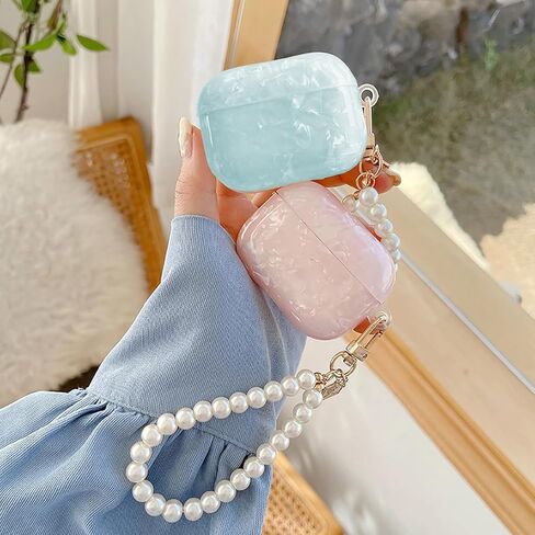 Olytop for Cute Glitter Airpods Pro/Pro 2 Gen Case with Cleaner Pen, Shell Pattern iPod Pro 2nd/1st Generation Cover Protective Skin Girl Women with Luxury Bow Keychain 2023/2022/2019 - Colorful Bow in Saudi Arabia