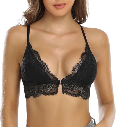 Shekini Lace Bralettes for Women Front Front Closure Bras Pated Wire Triangle Free Wireless Halter Bra Racerback Crop Stest Stest Bra in Kuwait