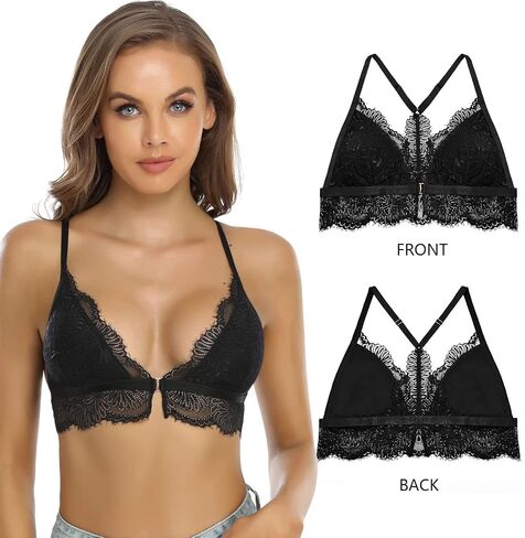 Shekini Lace Bralettes for Women Front Front Closure Bras Pated Wire Triangle Free Wireless Halter Bra Racerback Crop Stest Stest Bra in Kuwait