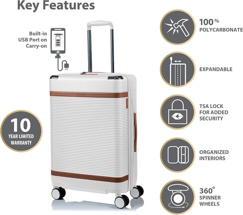مجموعة Champs 'Vintage III' '3 قطع قابلة للتوسيع الأمتعة الدوار مجموعة الأمتعة مع ميناء USB (العاج) in Kuwait