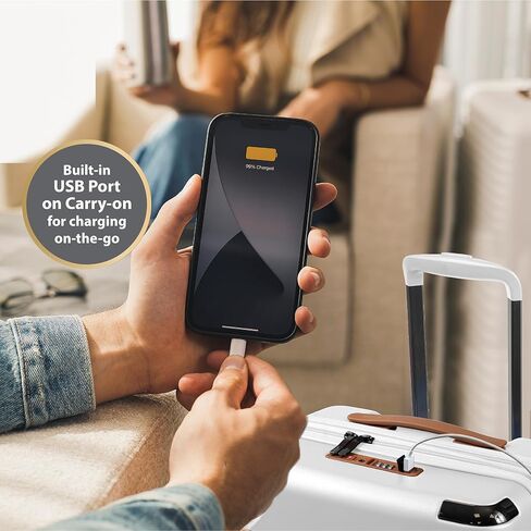 مجموعة Champs 'Vintage III' '3 قطع قابلة للتوسيع الأمتعة الدوار مجموعة الأمتعة مع ميناء USB (العاج) in Kuwait