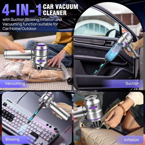Mini Car Vacuum Cleaner,180000PA 4-in-1 Cordless Handheld Vacuum Cleaner with 6000mAh Battery Brushless Motor Car Vacuum Cleaner Air Duster & Air Blower & Pump for Car,Office and Home Cleaning in Saudi Arabia