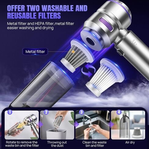 Mini Car Vacuum Cleaner,180000PA 4-in-1 Cordless Handheld Vacuum Cleaner with 6000mAh Battery Brushless Motor Car Vacuum Cleaner Air Duster & Air Blower & Pump for Car,Office and Home Cleaning in Saudi Arabia