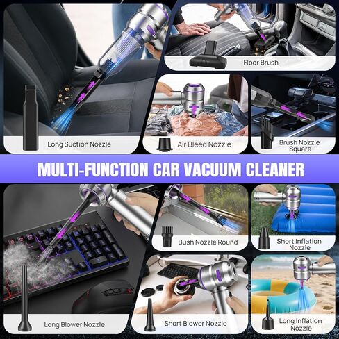 Mini Car Vacuum Cleaner,180000PA 4-in-1 Cordless Handheld Vacuum Cleaner with 6000mAh Battery Brushless Motor Car Vacuum Cleaner Air Duster & Air Blower & Pump for Car,Office and Home Cleaning in Saudi Arabia