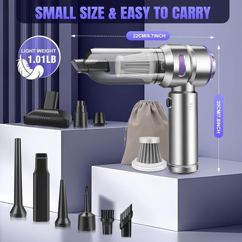 Mini Car Vacuum Cleaner,180000PA 4-in-1 Cordless Handheld Vacuum Cleaner with 6000mAh Battery Brushless Motor Car Vacuum Cleaner Air Duster & Air Blower & Pump for Car,Office and Home Cleaning in Saudi Arabia